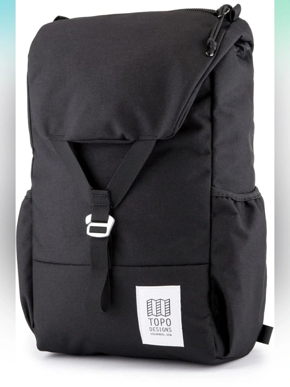 Topo Designs Black Roll-Top Backpack with Buckle Front
